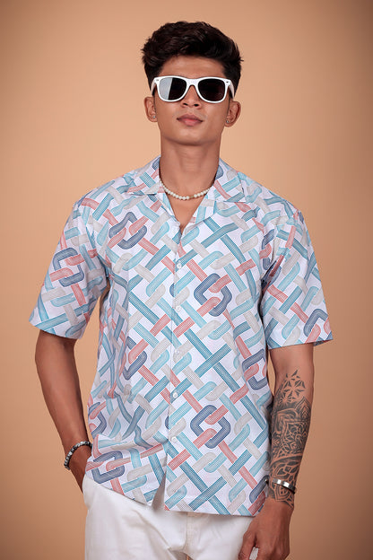 White And Blue Printed Half Sleeve Shirt