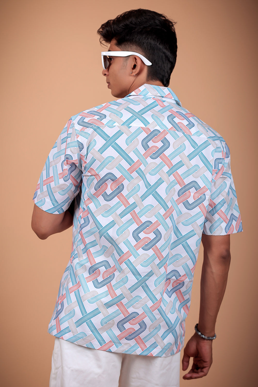White And Blue Printed Half Sleeve Shirt