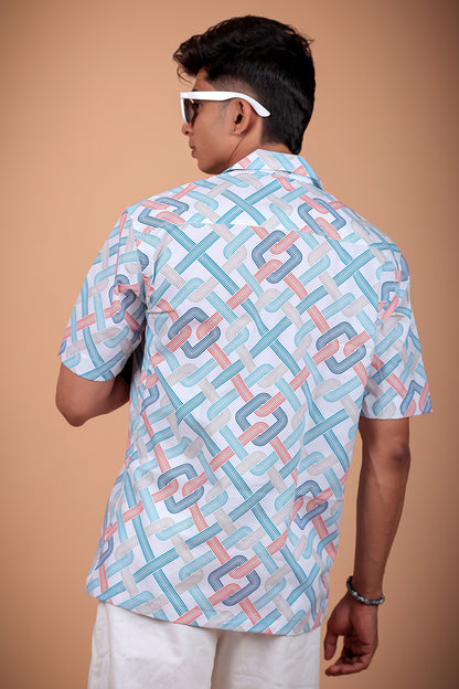 White And Blue Printed Half Sleeve Shirt