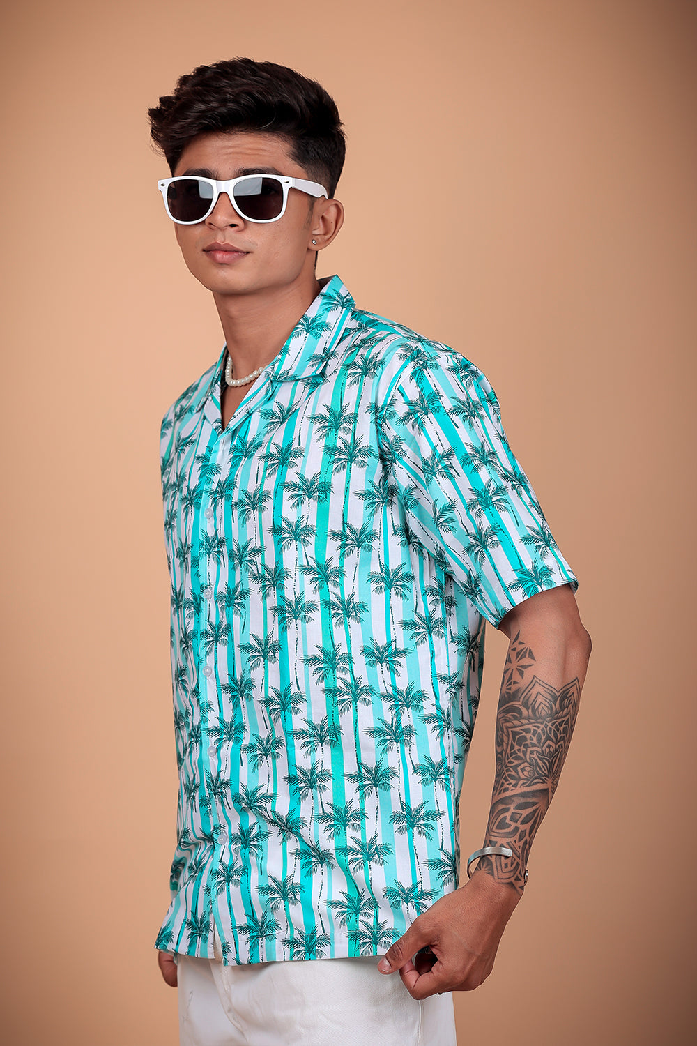 Aqua Green Printed Half Sleeve Shirt
