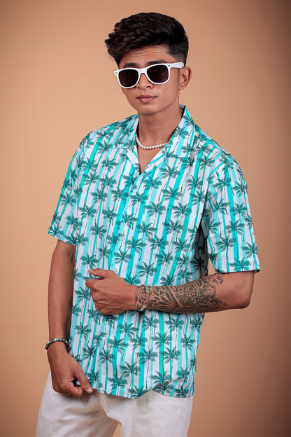Aqua Green Printed Half Sleeve Shirt