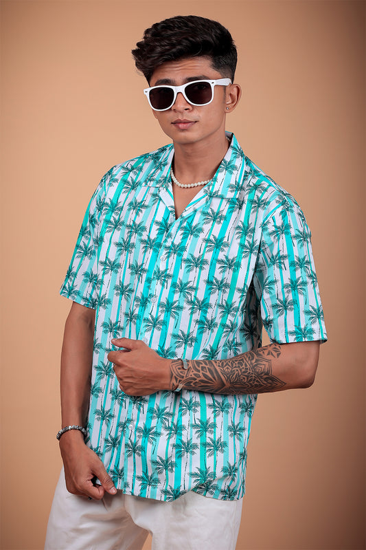 Aqua Green Printed Half Sleeve Shirt
