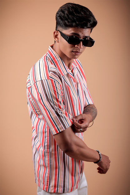Red Striped Printed Half Sleeve Shirt