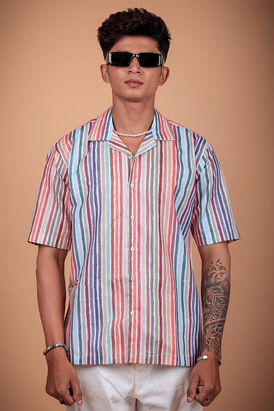 Multicolor Striped Printed Half Sleeve Shirt