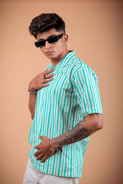 Sea Green Printed Half Sleeve Shirt
