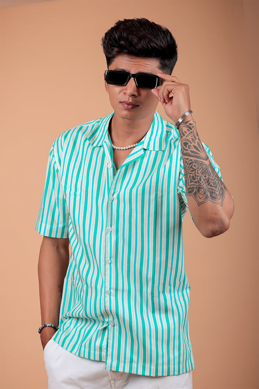 Sea Green Printed Half Sleeve Shirt