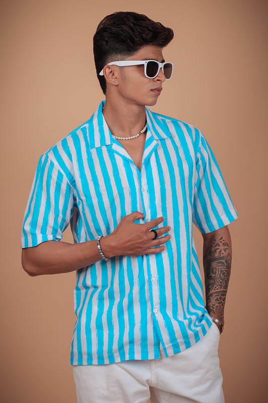Sky Blue Printed Half Sleeve Shirt
