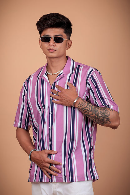 Purple Striped Printed Half Sleeve Shirt