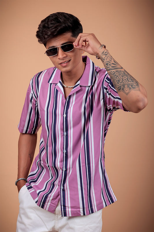 Purple Striped Printed Half Sleeve Shirt
