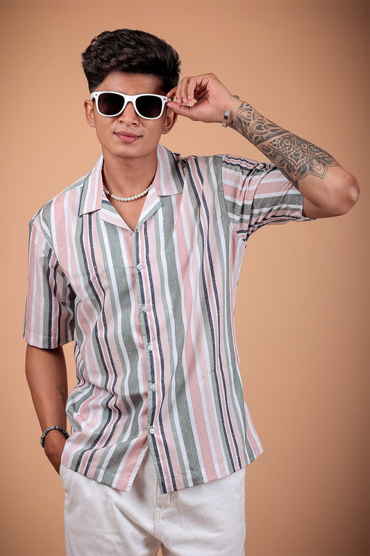 Brown Striped Printed Half Sleeve Shirt