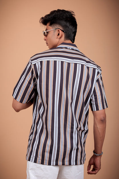 Black Striped Printed Half Sleeve Shirt