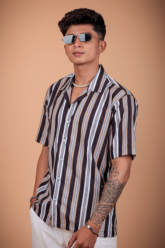 Black Striped Printed Half Sleeve Shirt