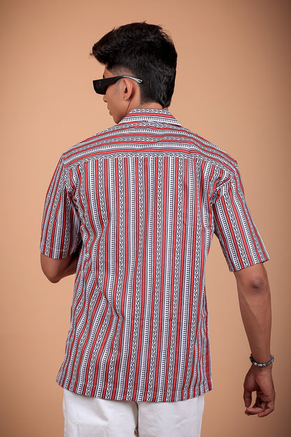 Red And White Printed Half Sleeve Shirt