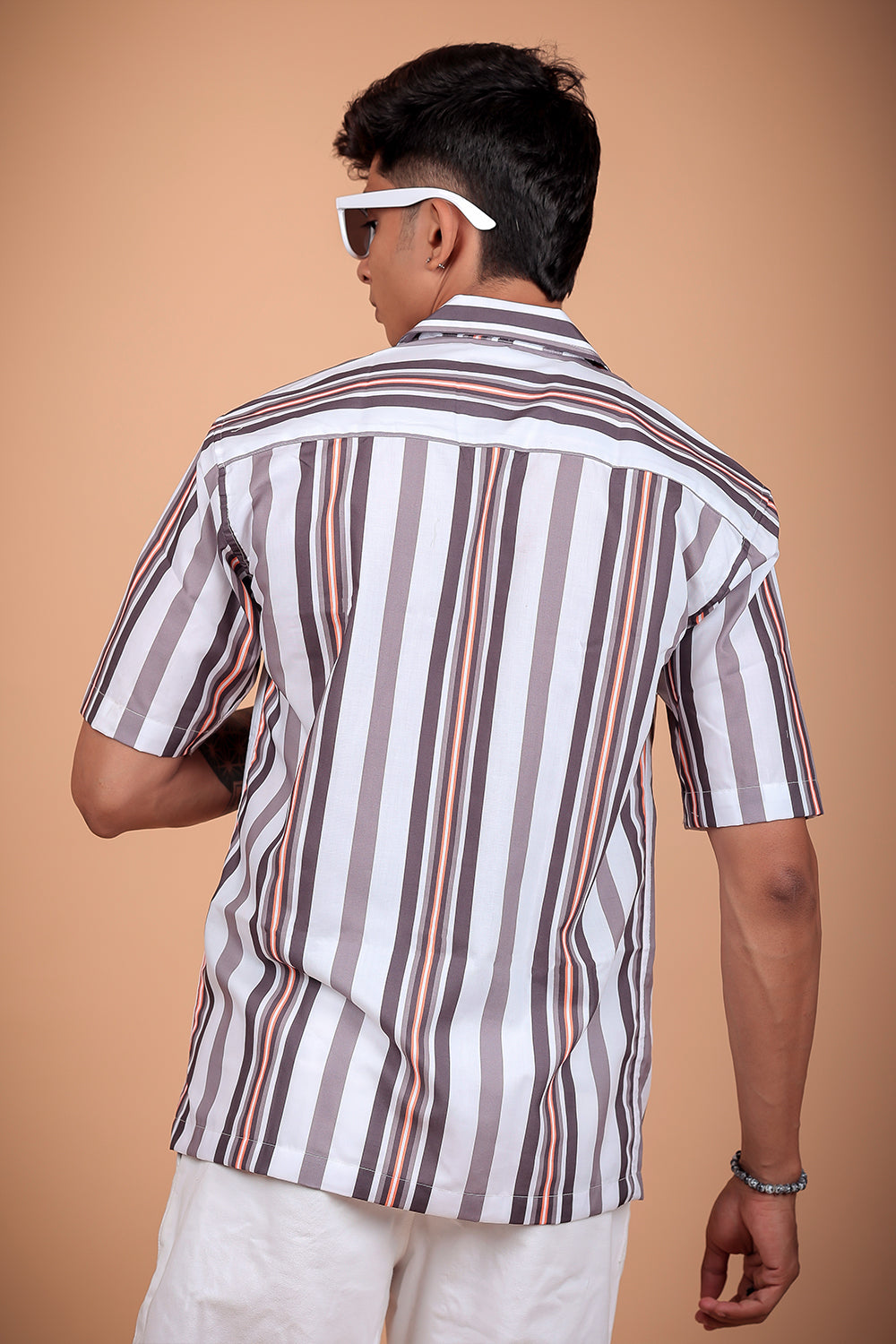 White And Grey Printed Half Sleeve Shirt