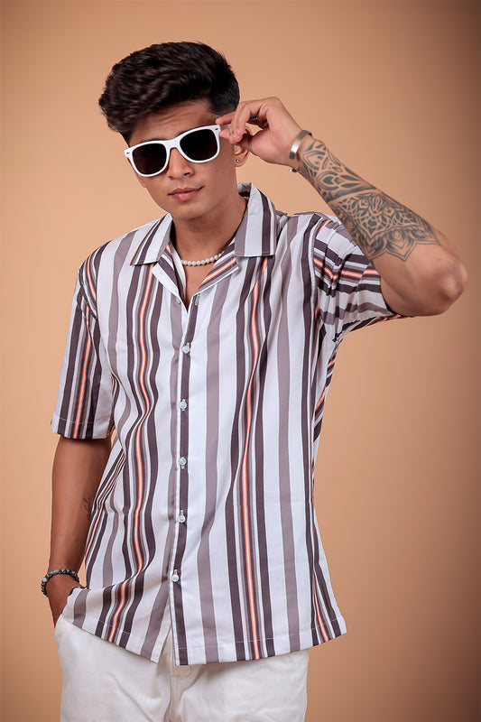 White And Grey Printed Half Sleeve Shirt