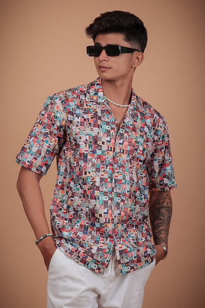 Multicolor alphabet Printed Half Sleeve Shirt