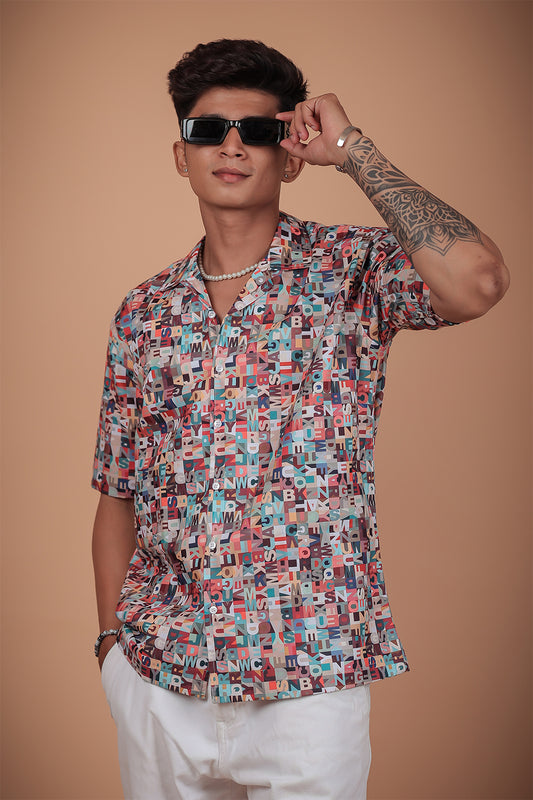 Multicolor alphabet Printed Half Sleeve Shirt