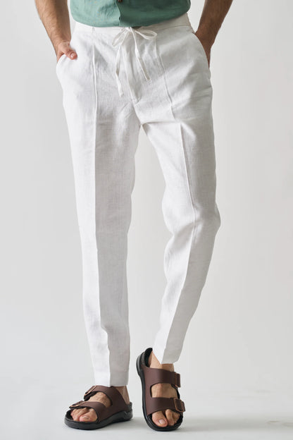 WHITE - PURE LINEN CASUAL PANT