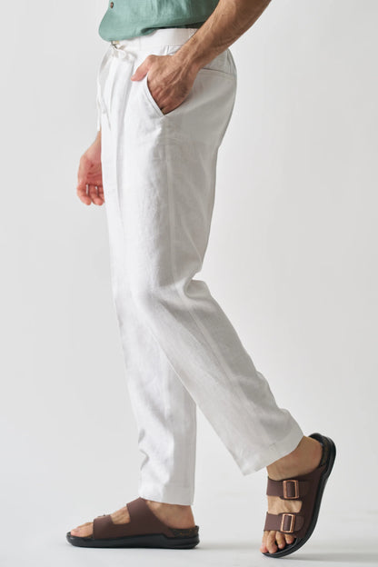 WHITE - PURE LINEN CASUAL PANT